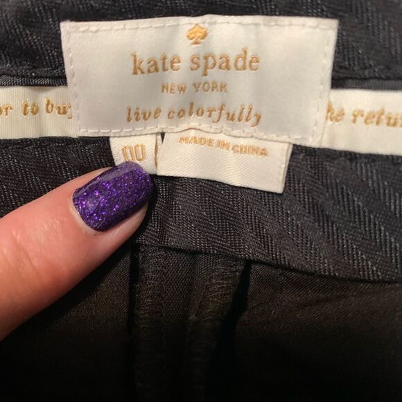 Kate Spade Jackie Dress Pants Bow Cuff Gold Stud Black Cropped Capri Size 00 - Picture 3 of 6